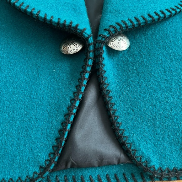 Vintage Western Cropped Jacket Wool Teal Turquoise Southwestern Silver Buttons - Picture 6 of 13